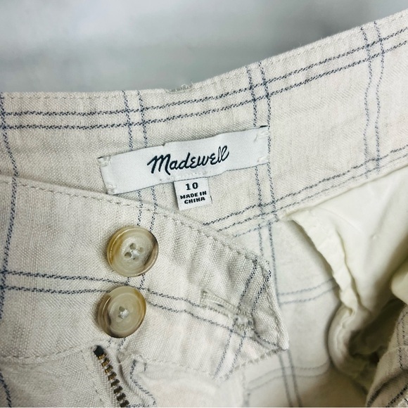 MADEWELL Linen Pleated Taper Wide-Leg Pants in Windowpane size 10 - Picture 3 of 7